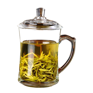 带盖玻璃杯耐高温水杯泡茶杯带把手茶楼会议男士女士个人专用茶杯