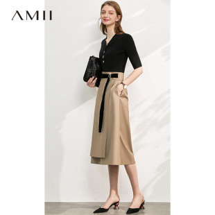 裙子女 高级感黑色高腰A字裙半身裙不规则中长款 Amii2026春季 新款