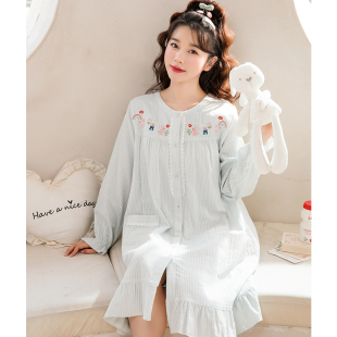 家时光产妇医院待产裙夏季 纯棉纱布吸汗哺乳睡裙孕妇月子服生产裙