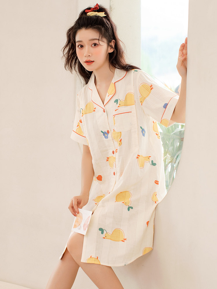 가정 시간 간호 잠옷 여름 얇은 산후 반팔 순면 거즈 감금 의류 출산 스커트 잠옷 복장