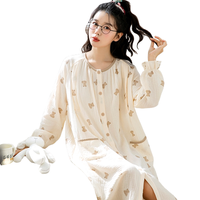 产妇医院待产裙夏季纱布哺乳睡裙
