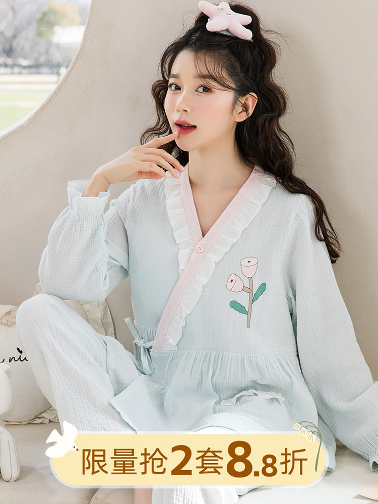[가슴 패드는 챙겨오세요] 홈타임 감금복 여름 얇은 산후 순면 거즈 출산 수유 잠옷 홈복