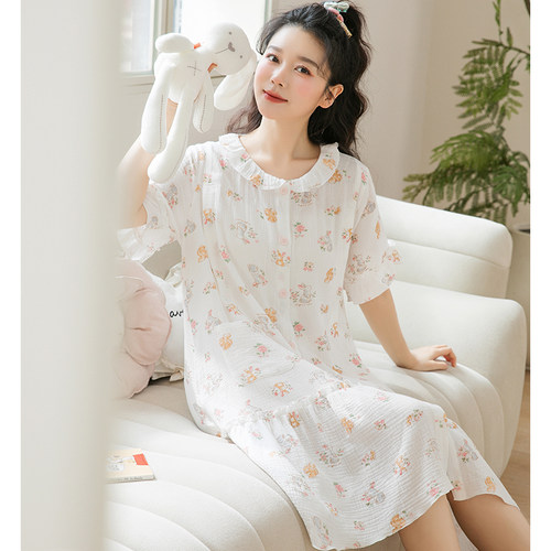 哺乳睡裙夏季纱布短袖待产裙