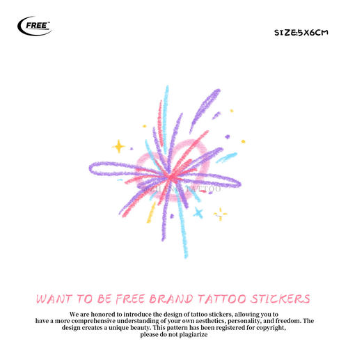 想自由 原创爱心烟花彩色彩绘潮酷遮盖防水纹身贴买一送一小清新