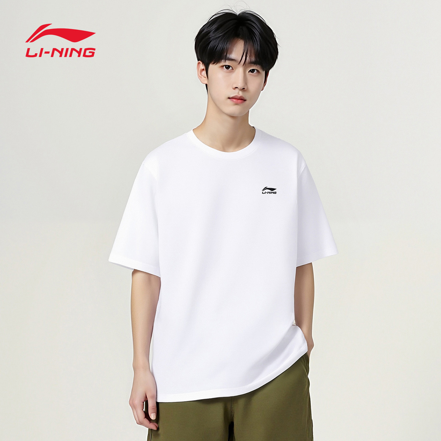 李宁短袖t恤男夏季2026新款亲肤透气上衣男士纯棉大码半袖运动服