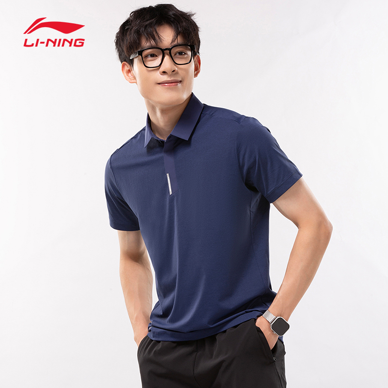 李宁短袖POLO衬衫商务翻领男款蓝