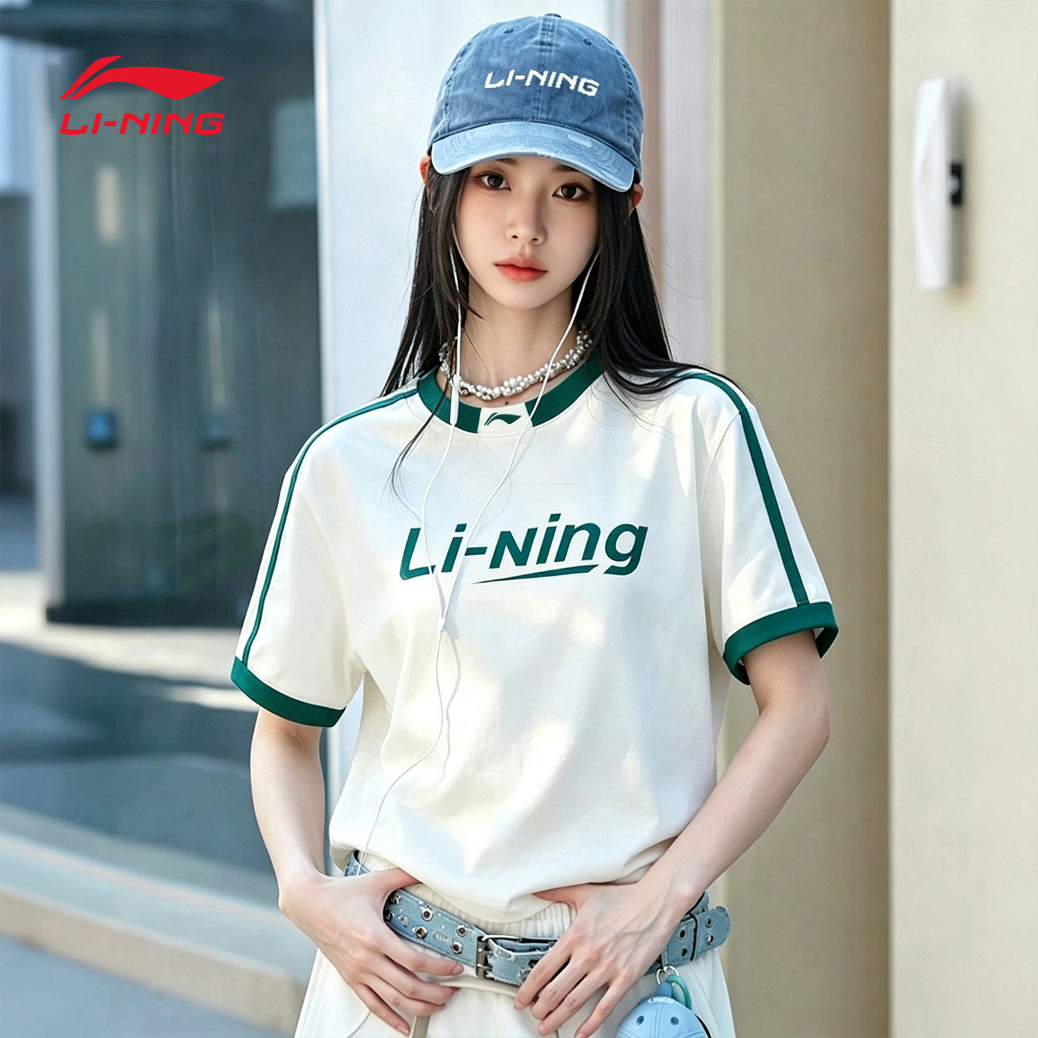 李宁短袖女纯棉透气显瘦夏季新款圆领半袖复古酷飒运动T恤文化衫