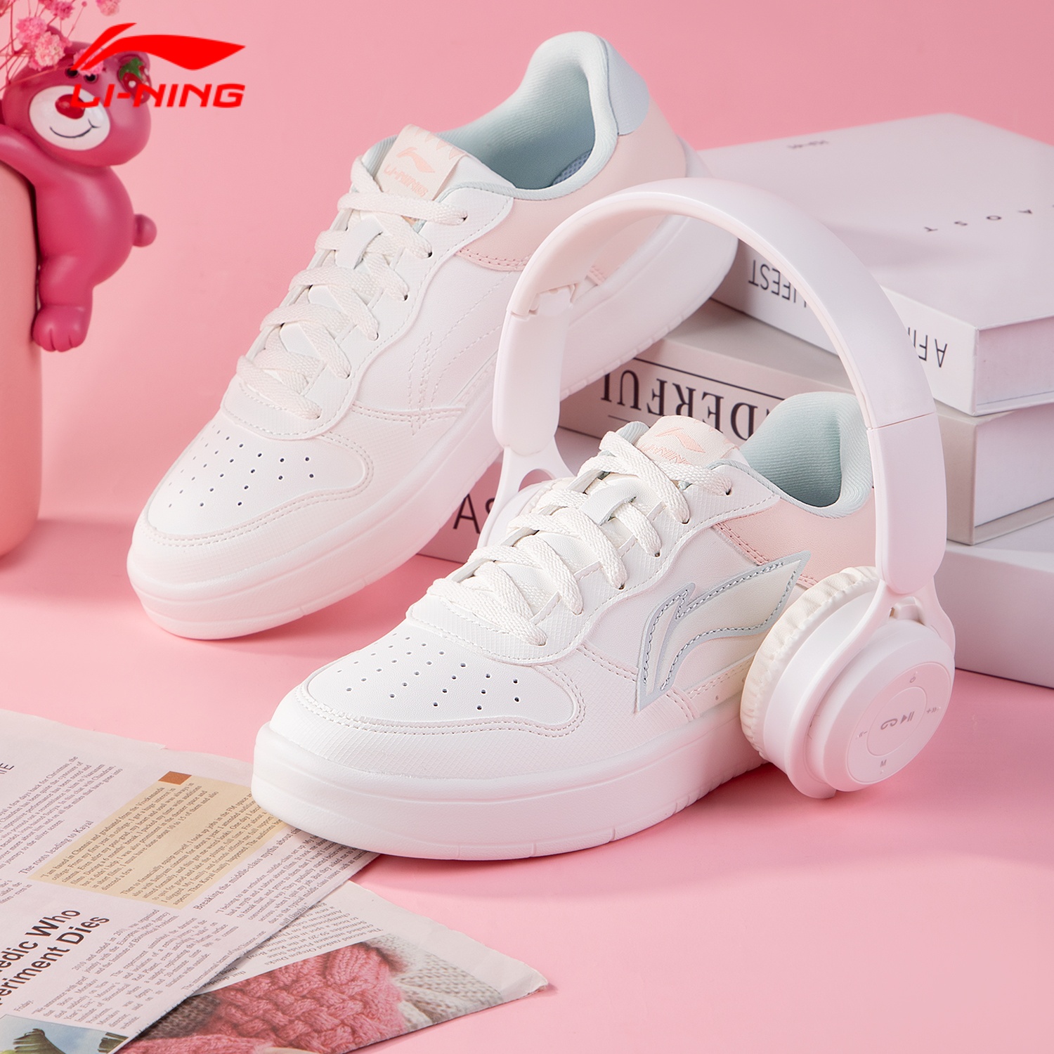 李宁浮舟女鞋板鞋轻便百搭小白鞋