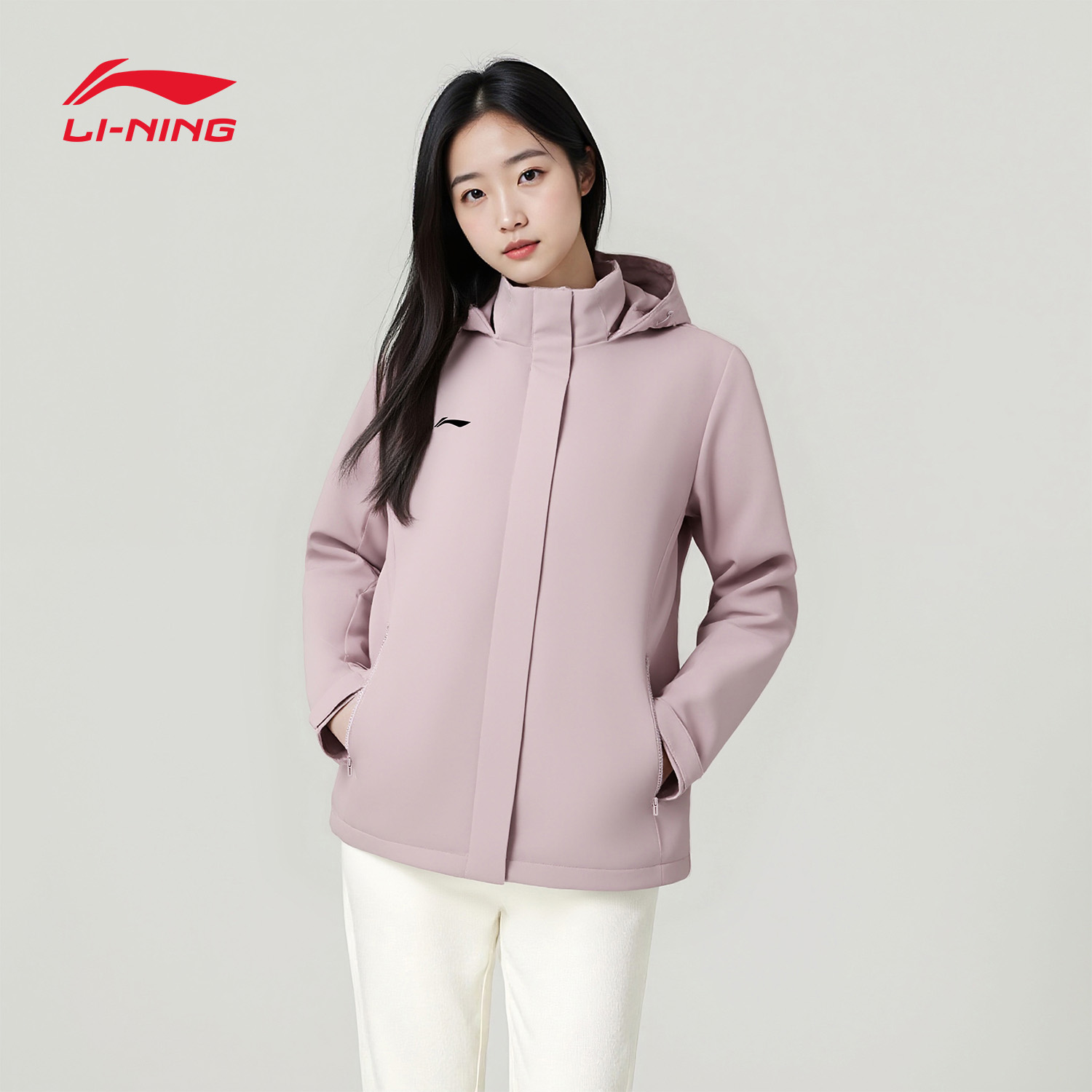 李宁运动风衣女拉链舒适连帽外套