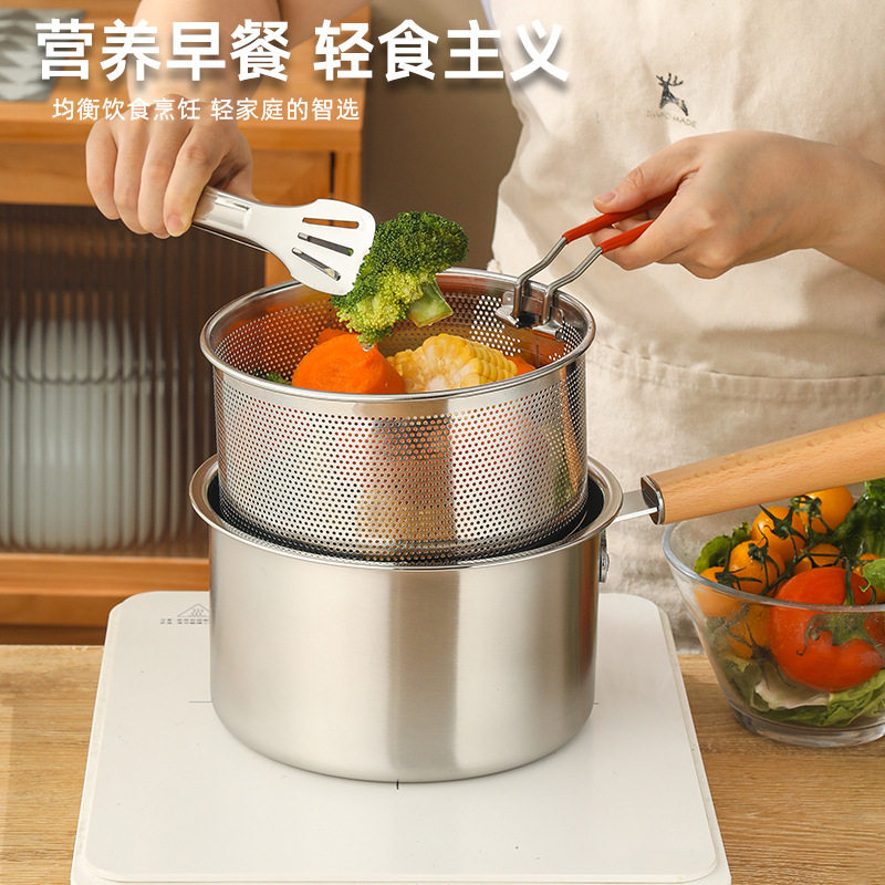 不锈钢油炸锅家用加厚无涂层带盖