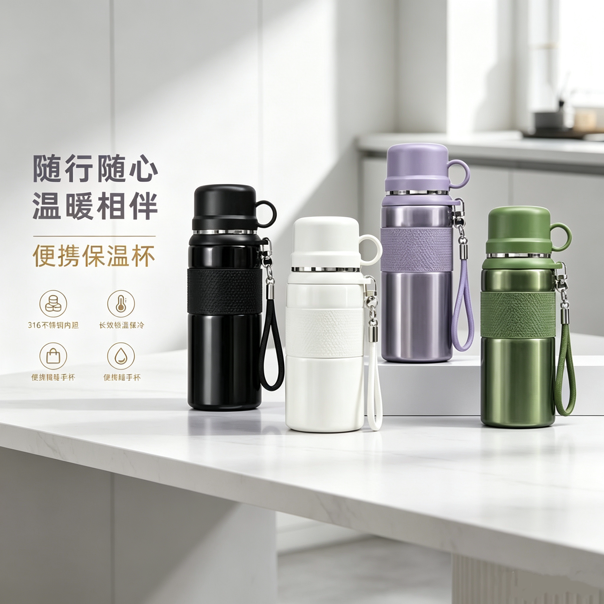 316不锈钢双盖大容量保温杯