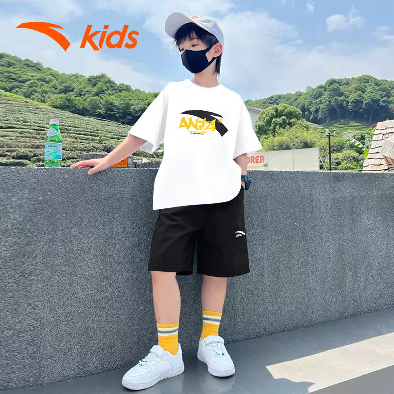 安踏童装男童运动套装儿童夏装速干T恤大童短袖短裤运动服两件套