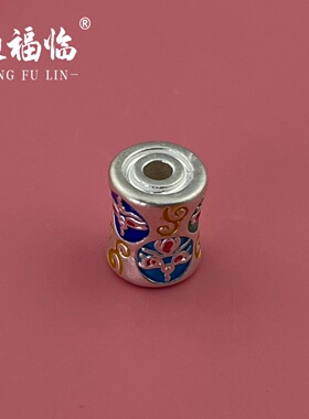 足银999珐琅彩工艺五路财神筒管DIY配件用于编手串以及编项链配件