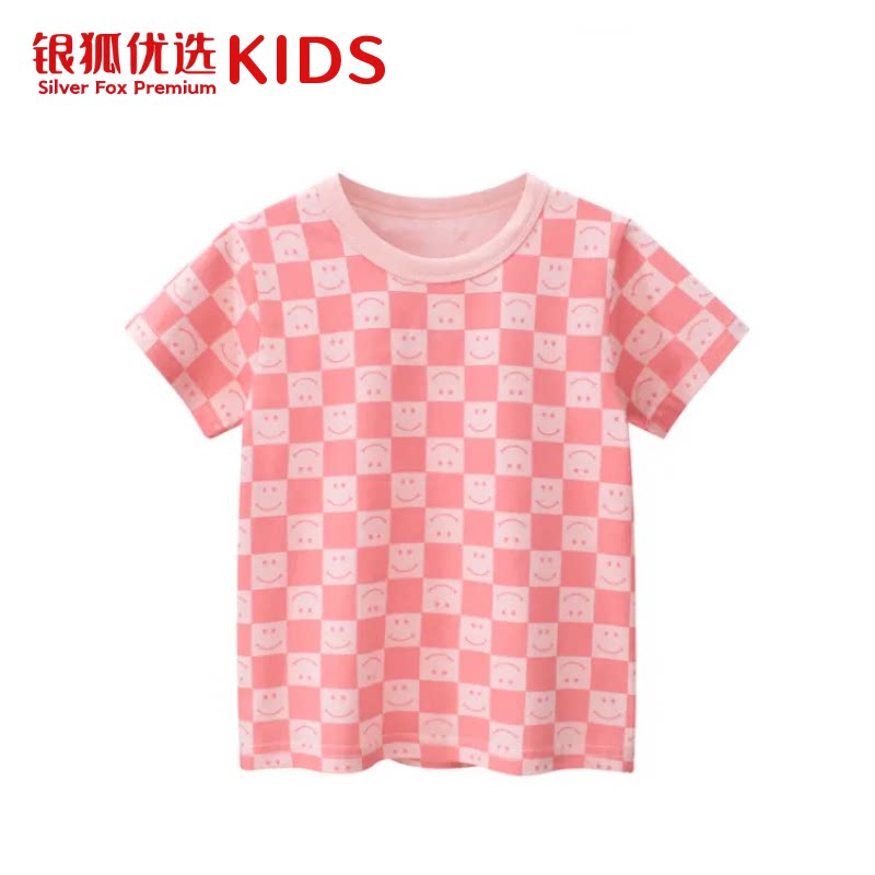 银狐优选KIDS 夏季款童装韩版儿童短袖t恤女童笑脸印花中小童上衣