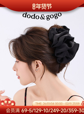 DODOGOGO法式高级感黑色花朵抓夹超仙后脑勺鲨鱼夹发卡显脸小头饰