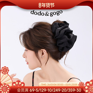 DODOGOGO法式高级感黑色花朵抓夹超仙后脑勺鲨鱼夹发卡显脸小头饰