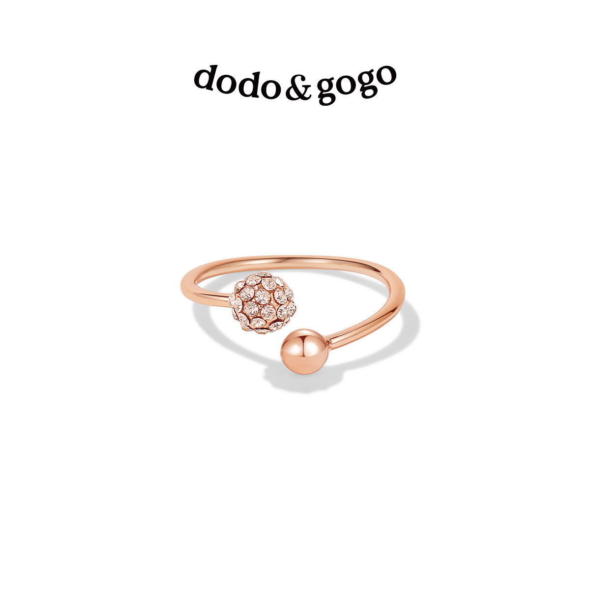 DODOGOGO玫瑰金双球满钻开口戒图片