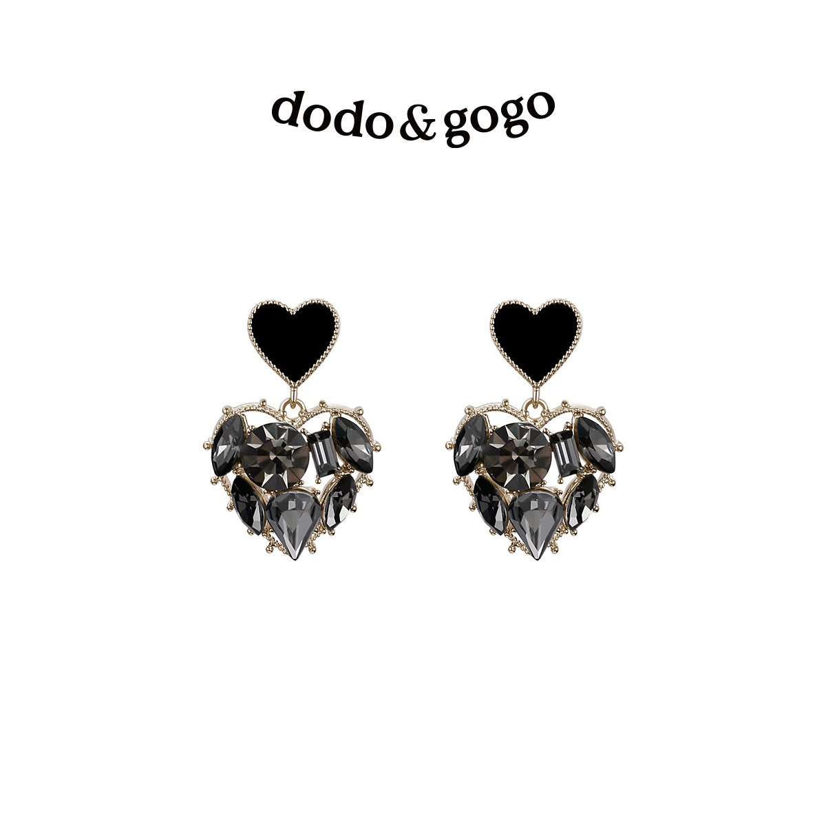 DODOGOGO设计感黑色水钻耳环女