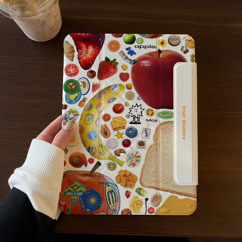 水果贴贴乐ipadpro11保护套air7/6适用苹果ipad11磁吸双面夹13寸平板10代搭扣ipadmini7横竖5Y折轻薄4带笔槽