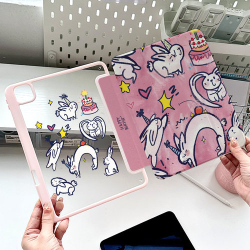 ipadair4保护壳亚克力可爱兔子mini6卡通粉5第九代10适用苹果平板ipad6透明防摔10.8/pro11寸好看少女心2皮套