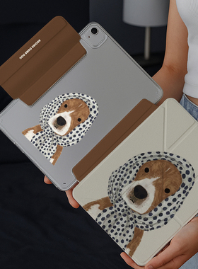 小众波点小狗iPad11代2025款air7防弯保护套mini7平板壳亚克力y折一体带笔槽超薄第十代matepadpro12.2保护壳