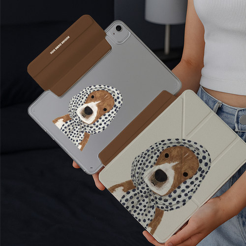 小众波点小狗iPad11代2025款air7防弯保护套mini7平板壳亚克力y折一体带笔槽超薄第十代matepadpro12.2保护壳