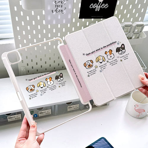 【防弯亚克力】ipadair6保护套ipad9/10代可爱狗头三折带笔槽pro11平板壳白色oppopad2高级720旋转无笔槽软壳
