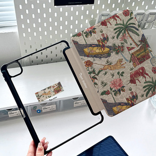 ipadmini7保护壳air13适用苹果air6新款2024复古air5简约pro11高级pro13可旋转亚克力保护套三折插画10.2十代