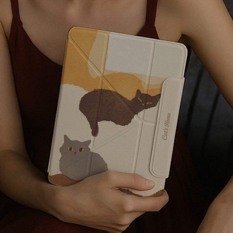 ipadpro保护套磁吸双面夹y折撞色可爱猫咪ipad11带笔槽air7保护壳10代防摔pro亚克力适用苹果9代平板oppopad2