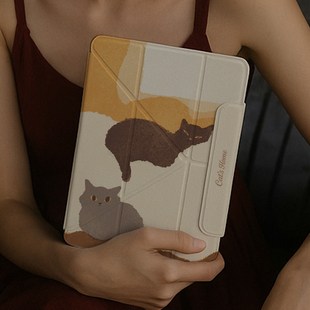 ipadpro保护套磁吸双面夹y折撞色可爱猫咪ipad11带笔槽air7保护壳10代防摔pro亚克力适用苹果9代平板oppopad2