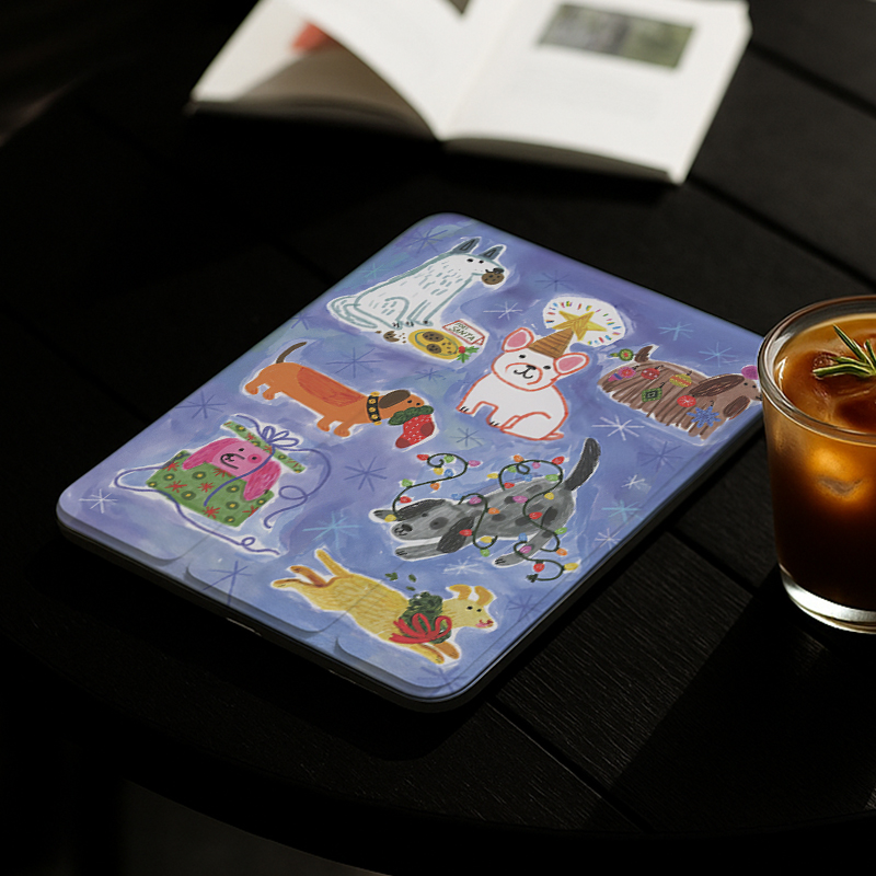 ipad保护壳水彩2025新款pro11亚克力10.9寸防摔air7卡通狗11代iqoopad2油画风涂鸦12.1动物mini7/6/5旋转皮套