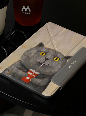 适用苹果ipad磁吸保护壳y型带搭扣猫咪air6/7平板套pro11寸三折可拆卸11代可爱卡通带笔槽防弯防摔mini7女生