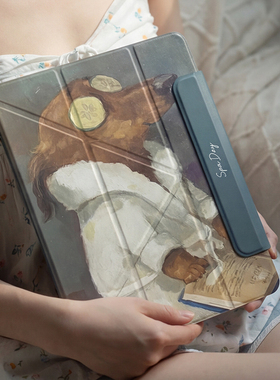 适用苹果2025ipadpro保护套磁吸双面夹air7拆分10代平板10.9带笔槽亚克力透明壳11寸卡通柠檬狗matepad11.5s