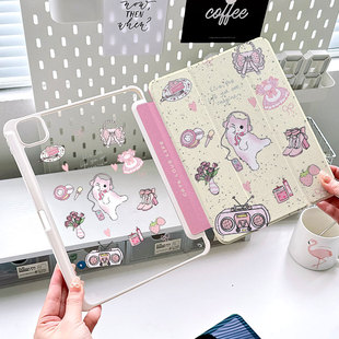 白色壳ipadair13保护套亚克力可爱卡通猫咪ipadpro11平板四五代10.2少女心mini6防弯全包ipad8透明可旋转air5