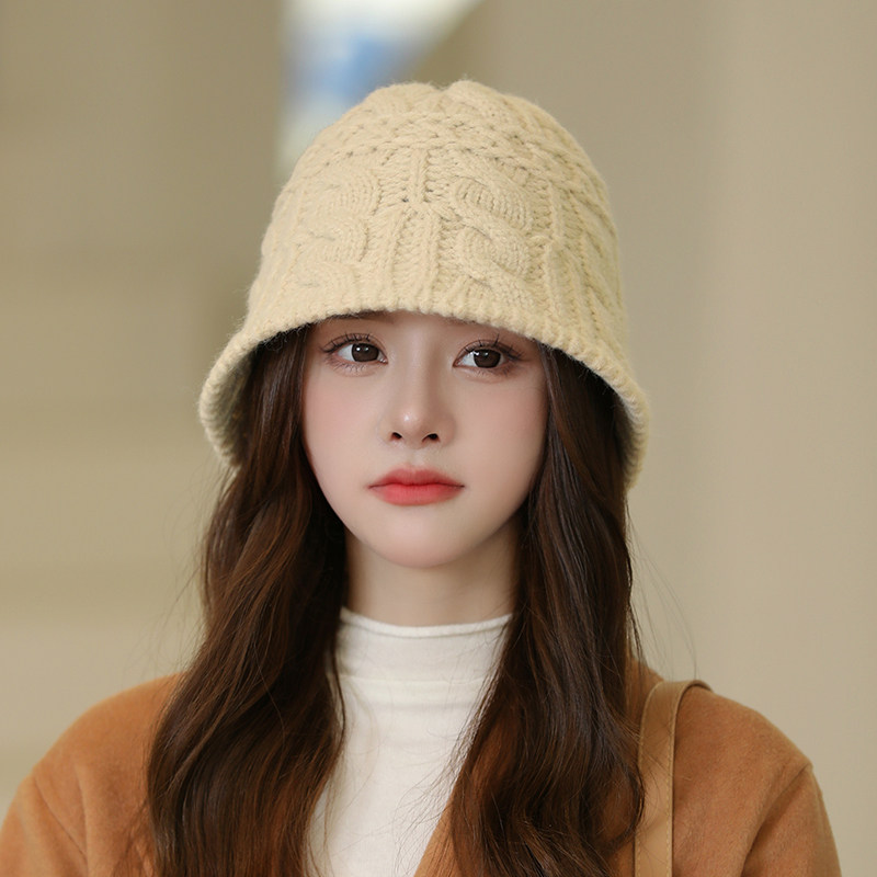 秋冬新款针织麻花盆帽女时尚百搭显脸小韩版加厚保暖毛线帽子冷帽