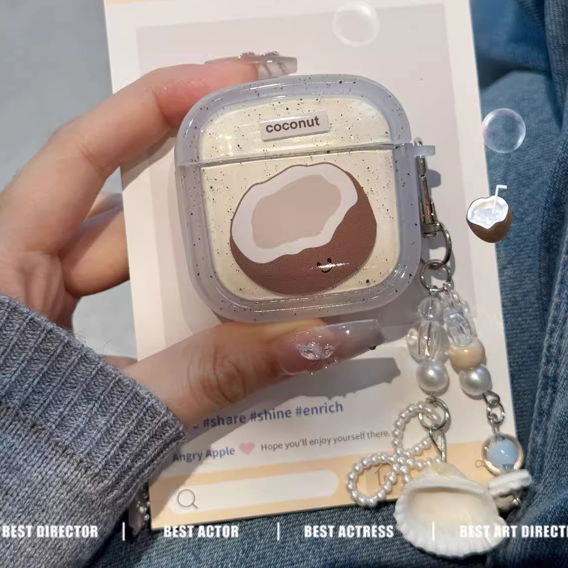 可爱泼墨椰子适用华为Freebuds4i/5i/6i耳机壳蓝牙无线华为clip保护套华为6新款pro3/pro4软壳可爱se2盒pro女