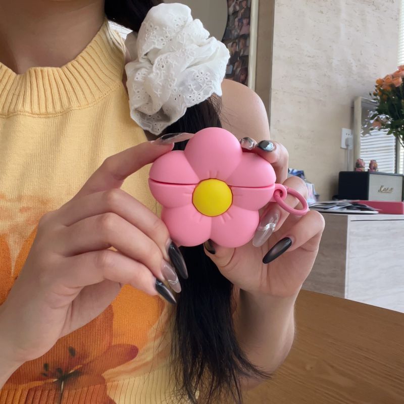少女心粉色花朵适用苹果AirPods4代立体硅胶耳机套可爱AirPods1/2/3代保护壳蓝牙AirPods Pro2耳机壳一二代软
