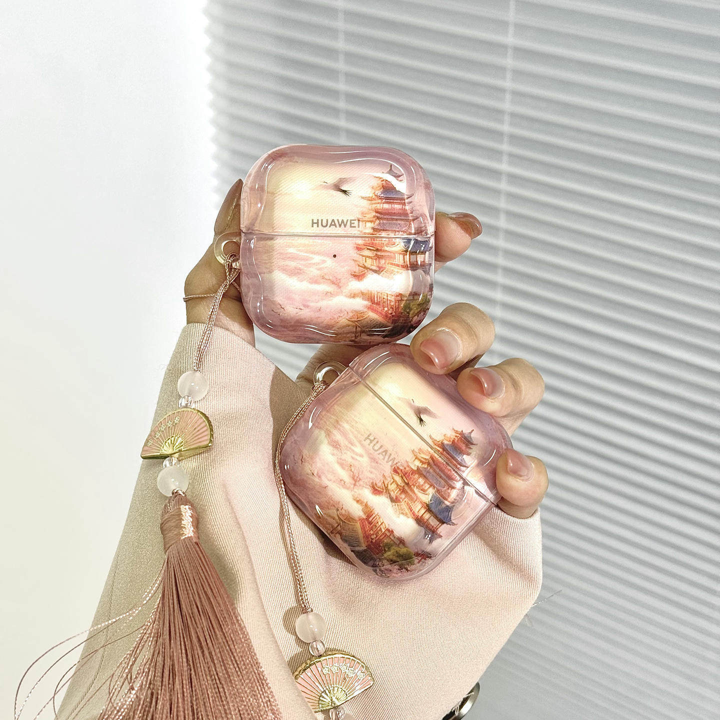 古风粉色晕染仙鹤楼适用华为freeclip2夹耳耳机壳华为freebuds5i/6i蓝牙保护套国风se2/se3耳机套华为clip女,3C数码配件,耳机保护套,淘宝优惠券,粉丝福利购,淘宝优惠卷