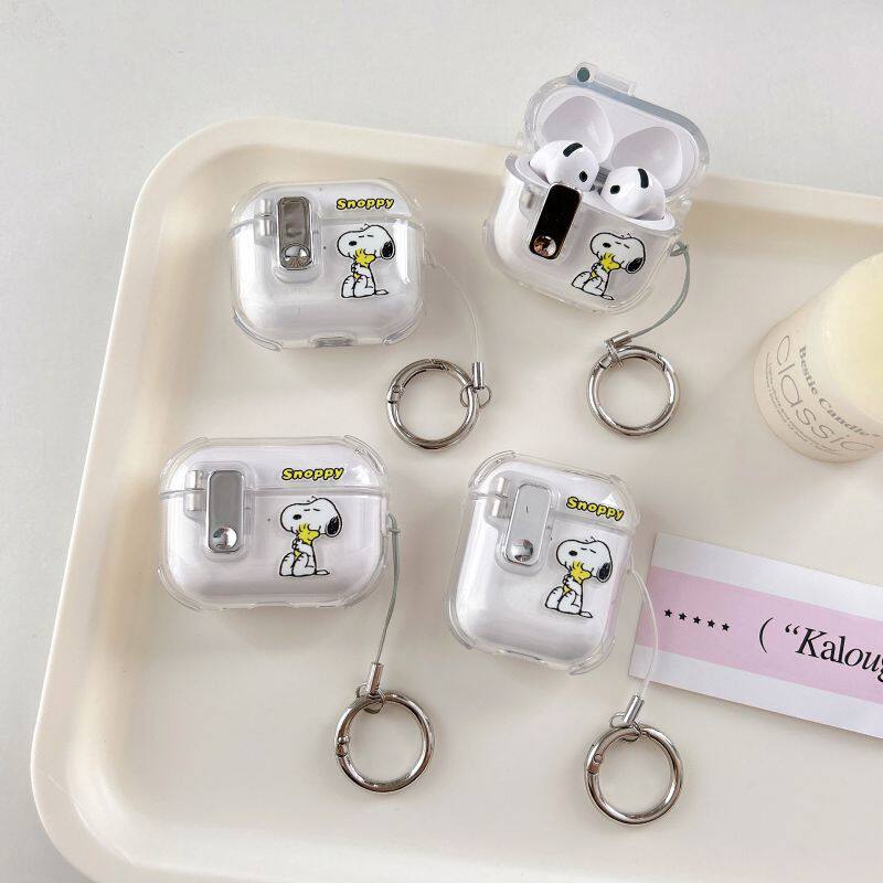 卡通史努比电镀弹盖适用于AirPods4代耳机套苹果AirPods pro2代保护套新四代降噪版耳机保护套创意一代2/3