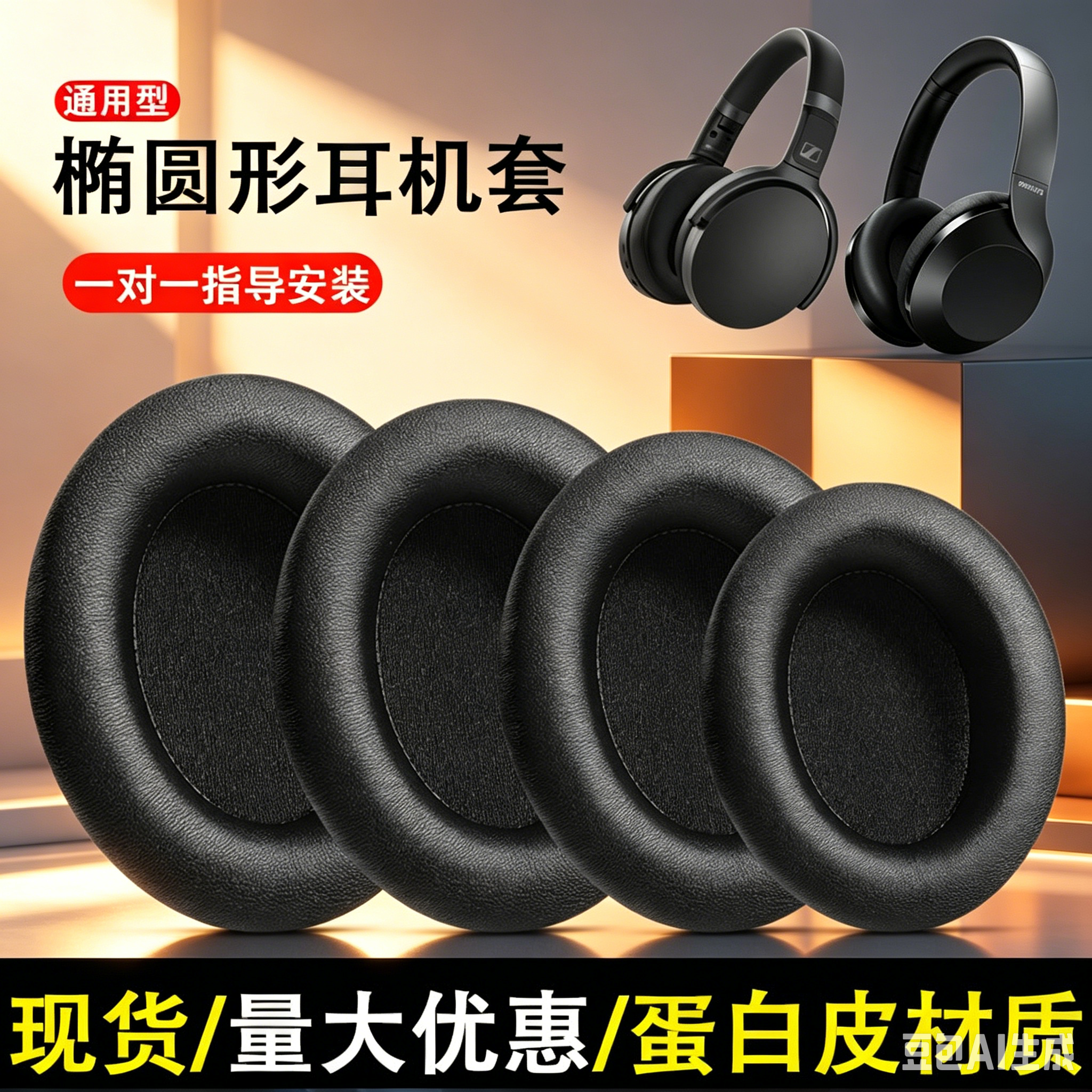 头戴式椭圆形通用耳机套椭圆形网吧网咖耳罩海绵套游戏耳机罩替换耳棉皮套耳麦耳垫保护套更换耳套