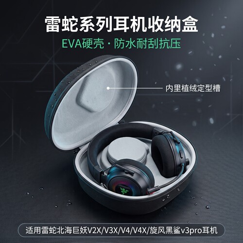 适用雷蛇北海巨妖耳机收纳包旋风黑鲨v3pro耳机收纳盒V2X/V3X/V4/V4X头戴式耳机收纳包梭鱼x硬壳耳机保护包