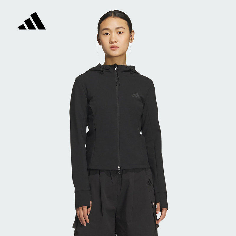 adidas阿迪达斯秋季新款女针织拒水运动休闲连帽夹克外套 KF2671