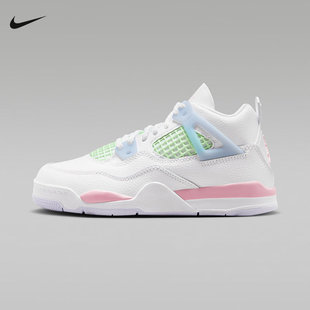 NIKE耐克童鞋Air Jordan 4白蓝绿中小童儿童运动篮球鞋IB7069-100