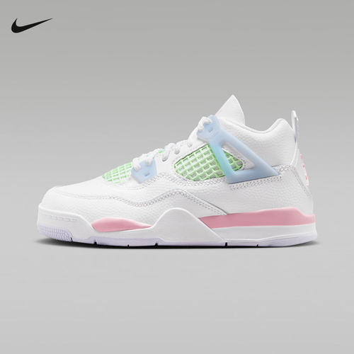 NIKE耐克童鞋Air Jordan 4白蓝绿中小童儿童运动篮球鞋IB7069-100
