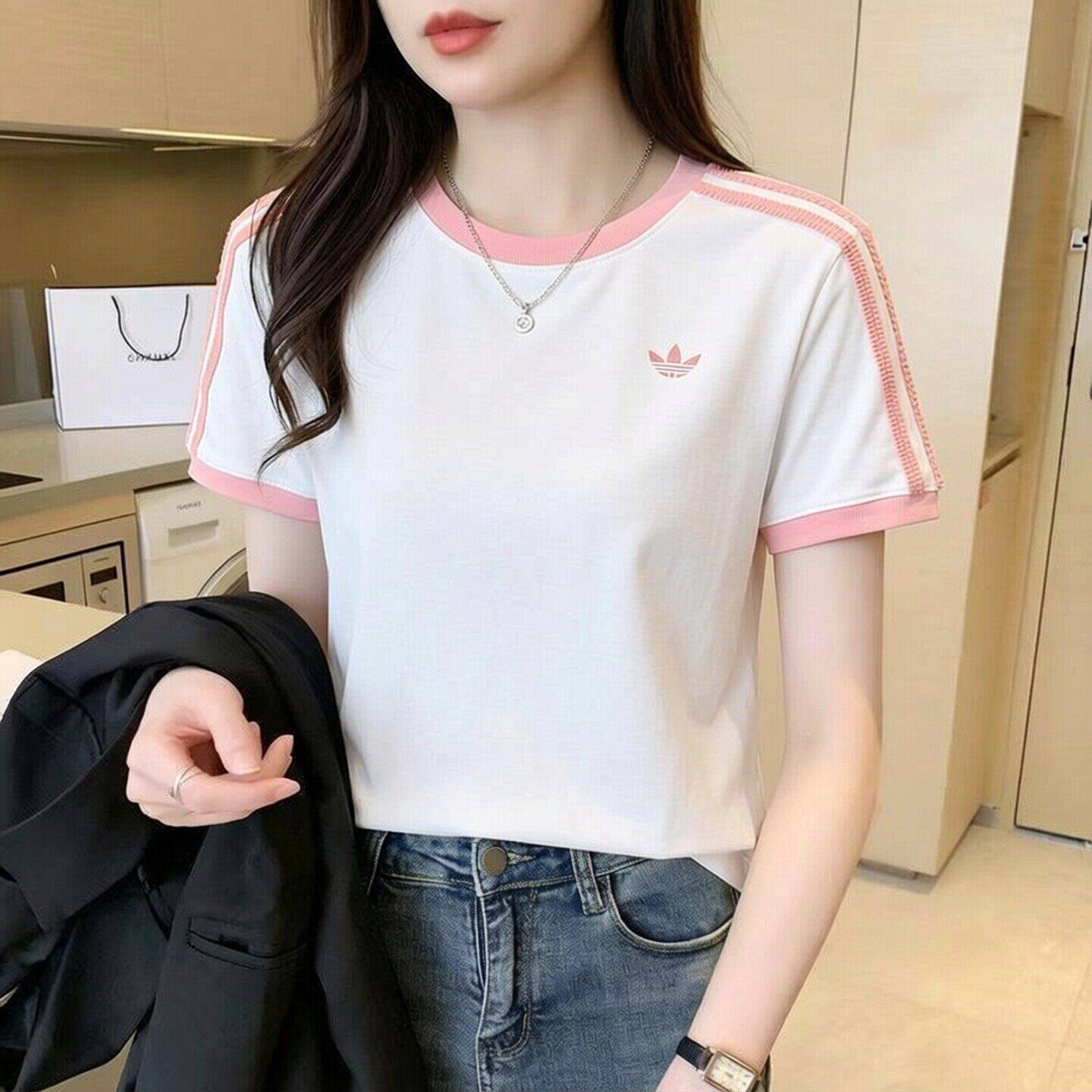 阿迪达斯三叶草白色T恤女