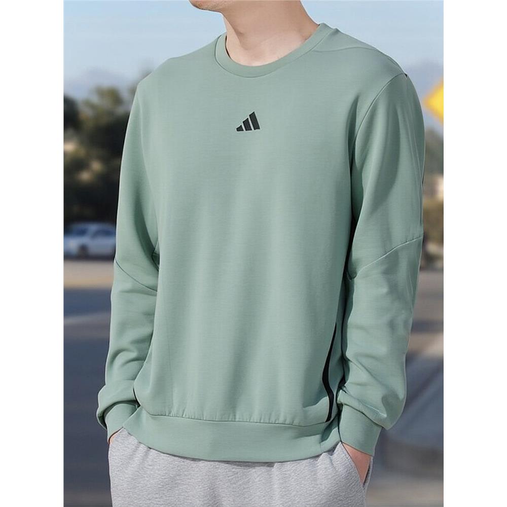 Adidas绿色厚T恤男秋季新