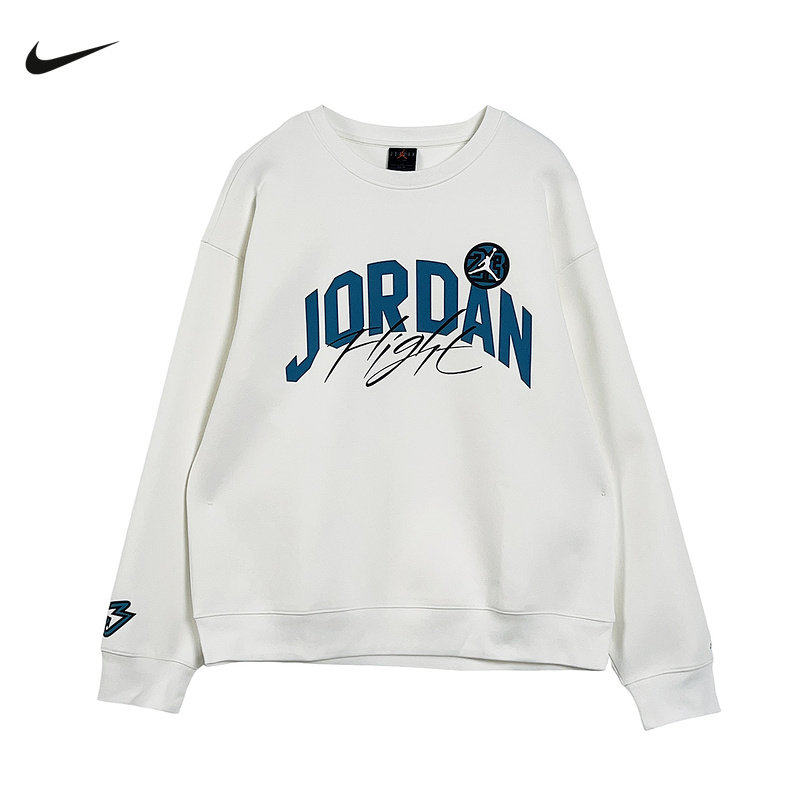 Jordan耐克男卫衣26春新款字母印花白色圆领针织套头衫IU5376-133