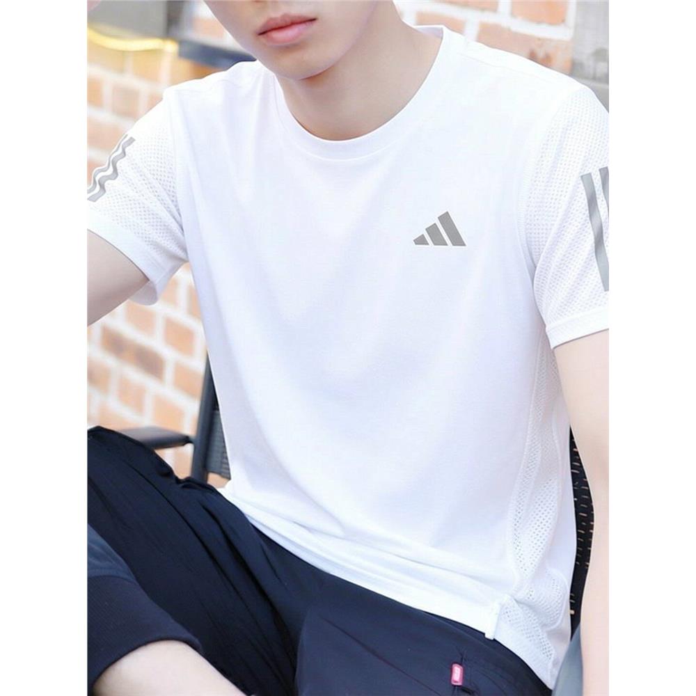 阿迪达斯白色短袖男夏季新款速干运动服半袖宽松透气骑行冰丝T恤