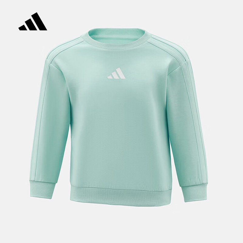 adidas阿迪达斯女大童浅色圆领运动套头衫2026春三条纹卫衣KW1294