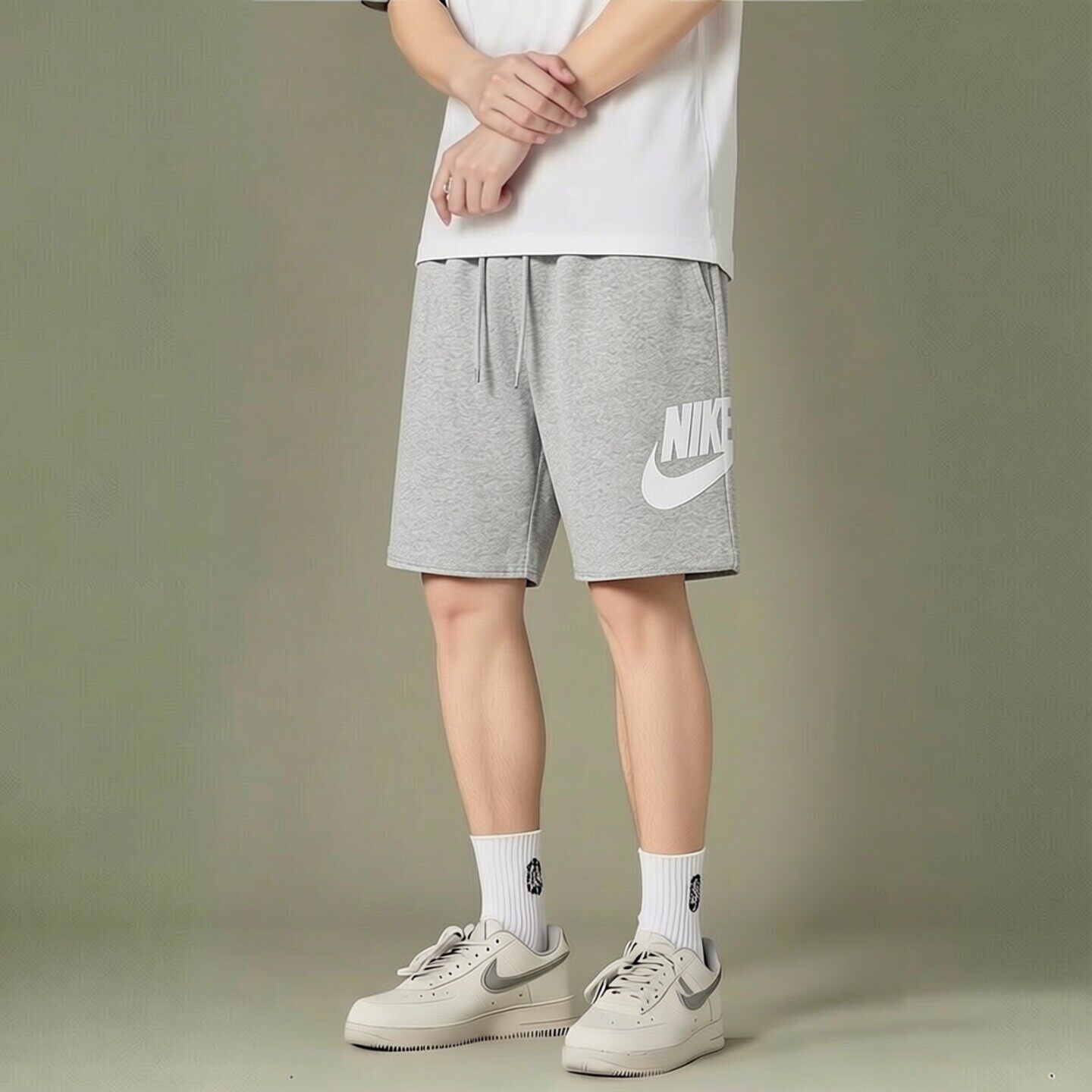 Nike耐克新款大标logo短裤男士针织运动裤毛圈棉质五分裤休闲裤子